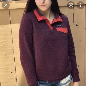 Patagonia Maroon Red Organic Cotton Quilt Snap-T Pullover Jacket Women's Small